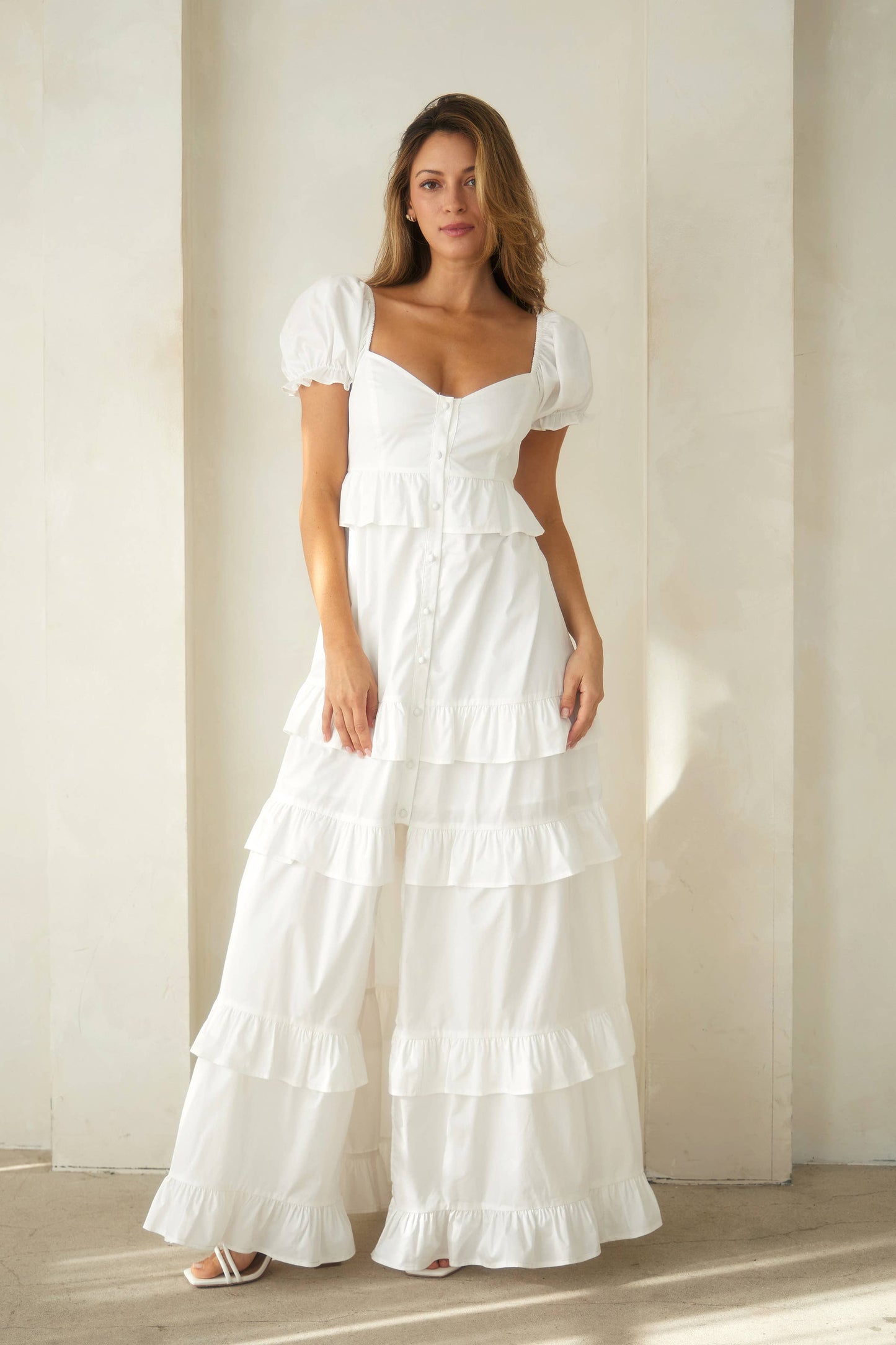 Button down tiered maxi dress