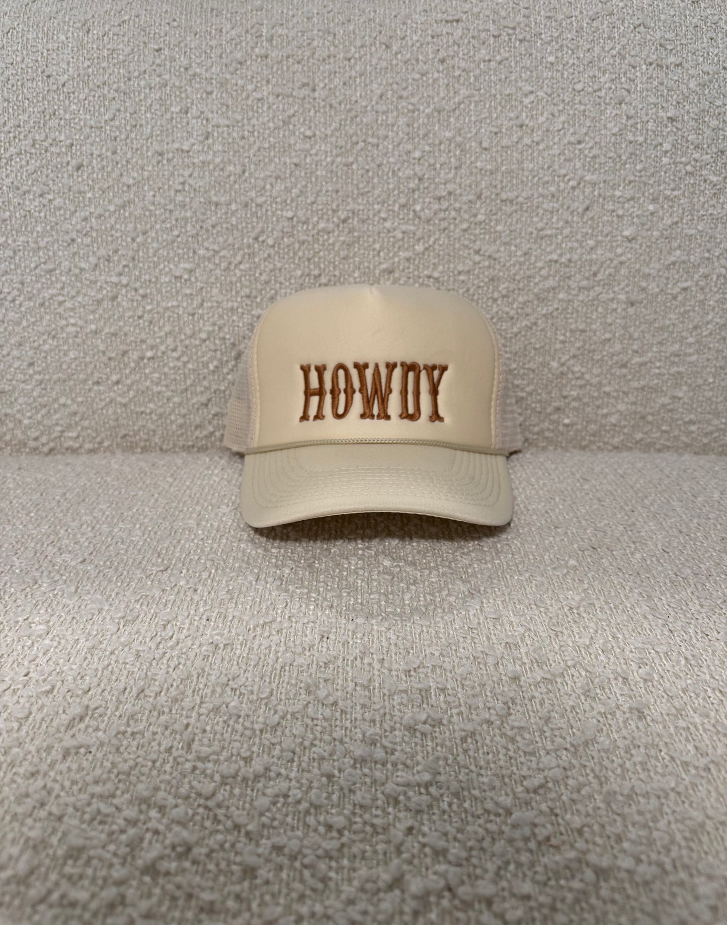 Howdy Embroidered Tan Trucker Hat