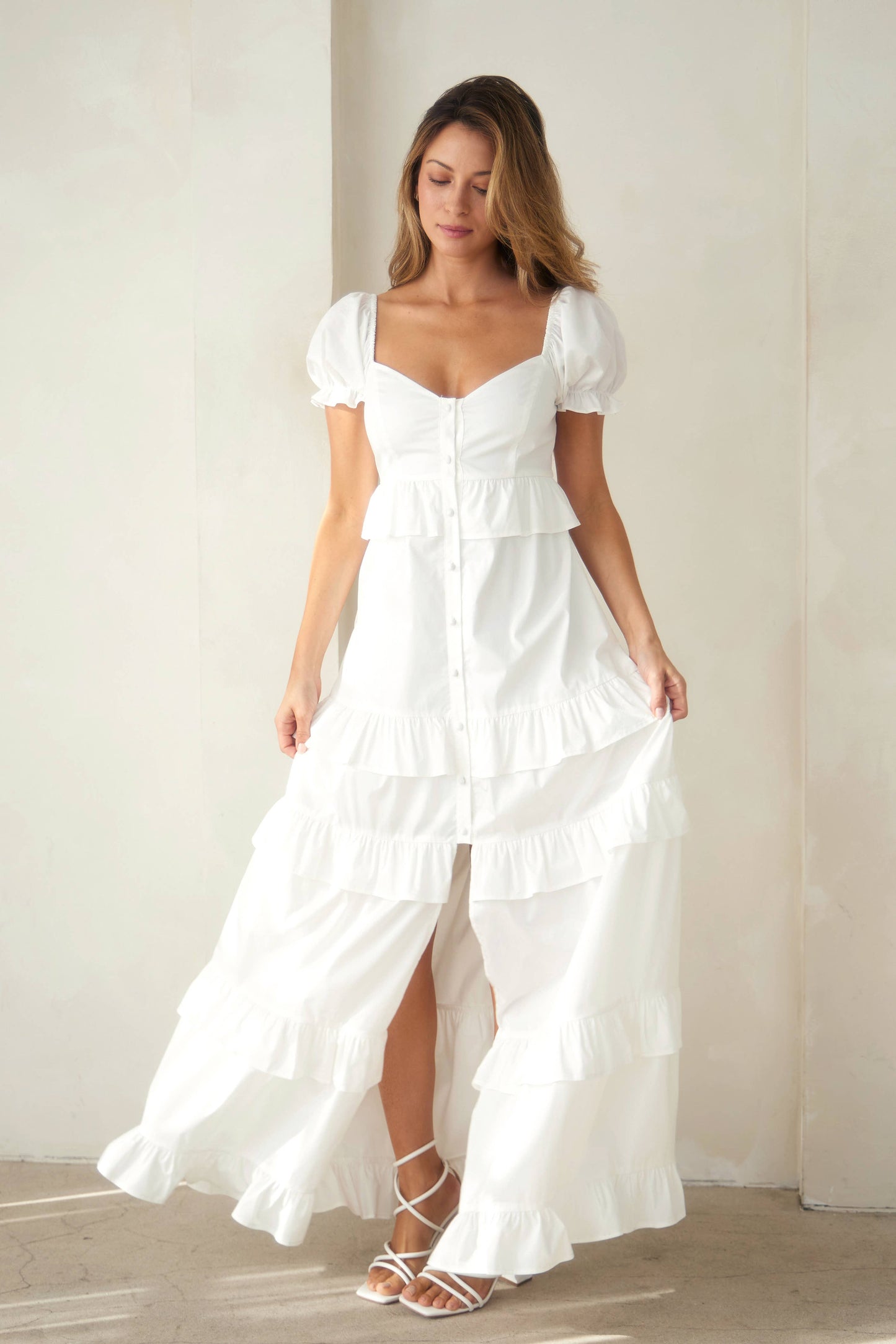 Button down tiered maxi dress